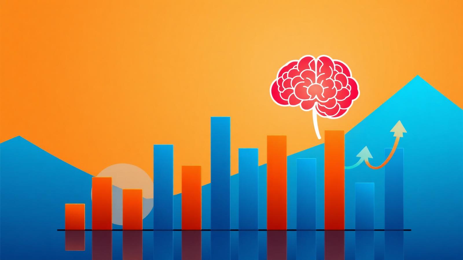 Grafico a barre in crescita con icona di cervello AI, simbolo del ritorno sull'investimento in intelligenza artificiale